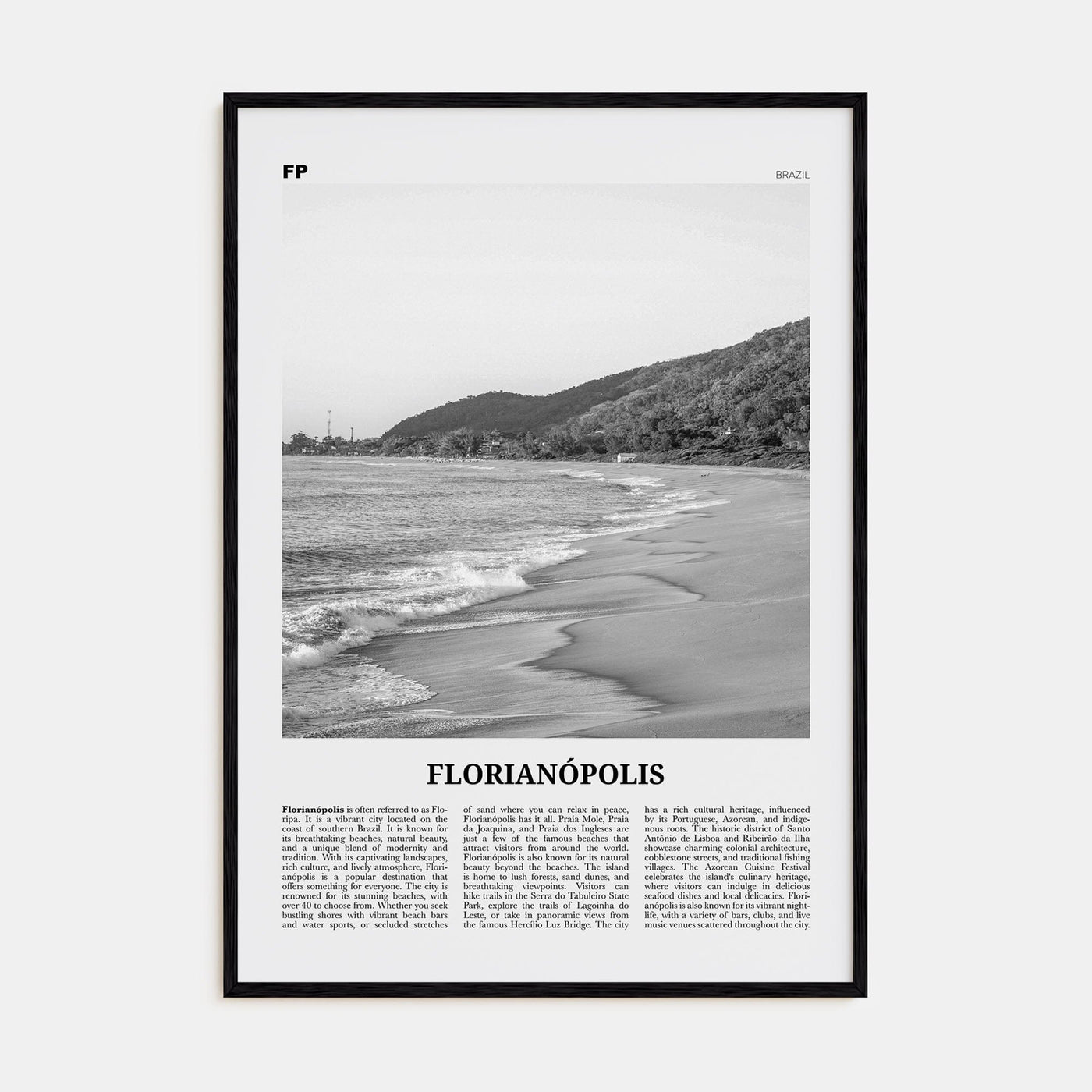 Florianópolis Poster Black Wood / 8x12 in Nbourhood Travel B&W Poster