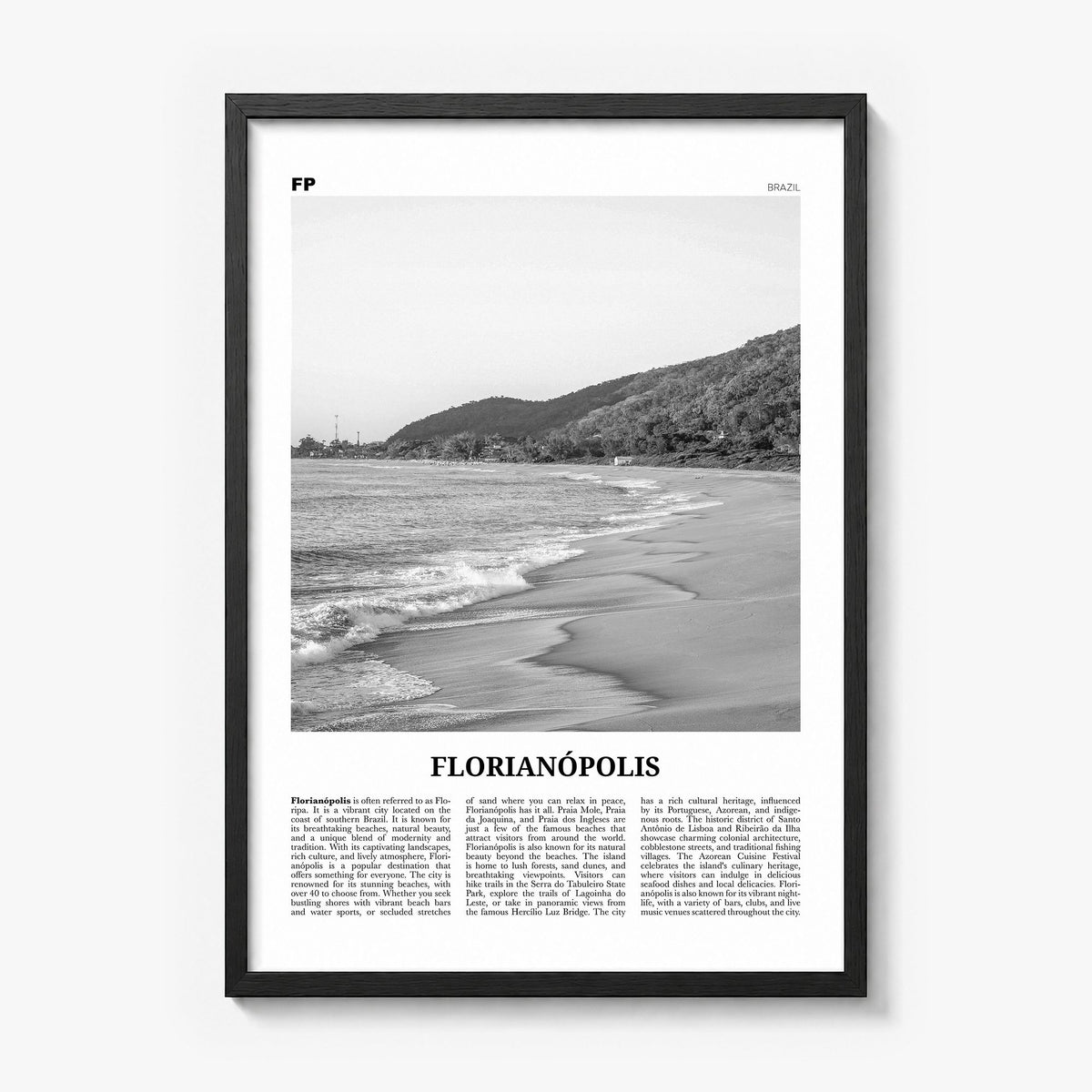 Florianópolis Newspaper Poster in a black wood frame