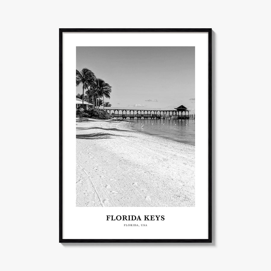 Florida Keys black & white classic poster of Florida, USA – vertical wall art, unframed print shown in interior mockup