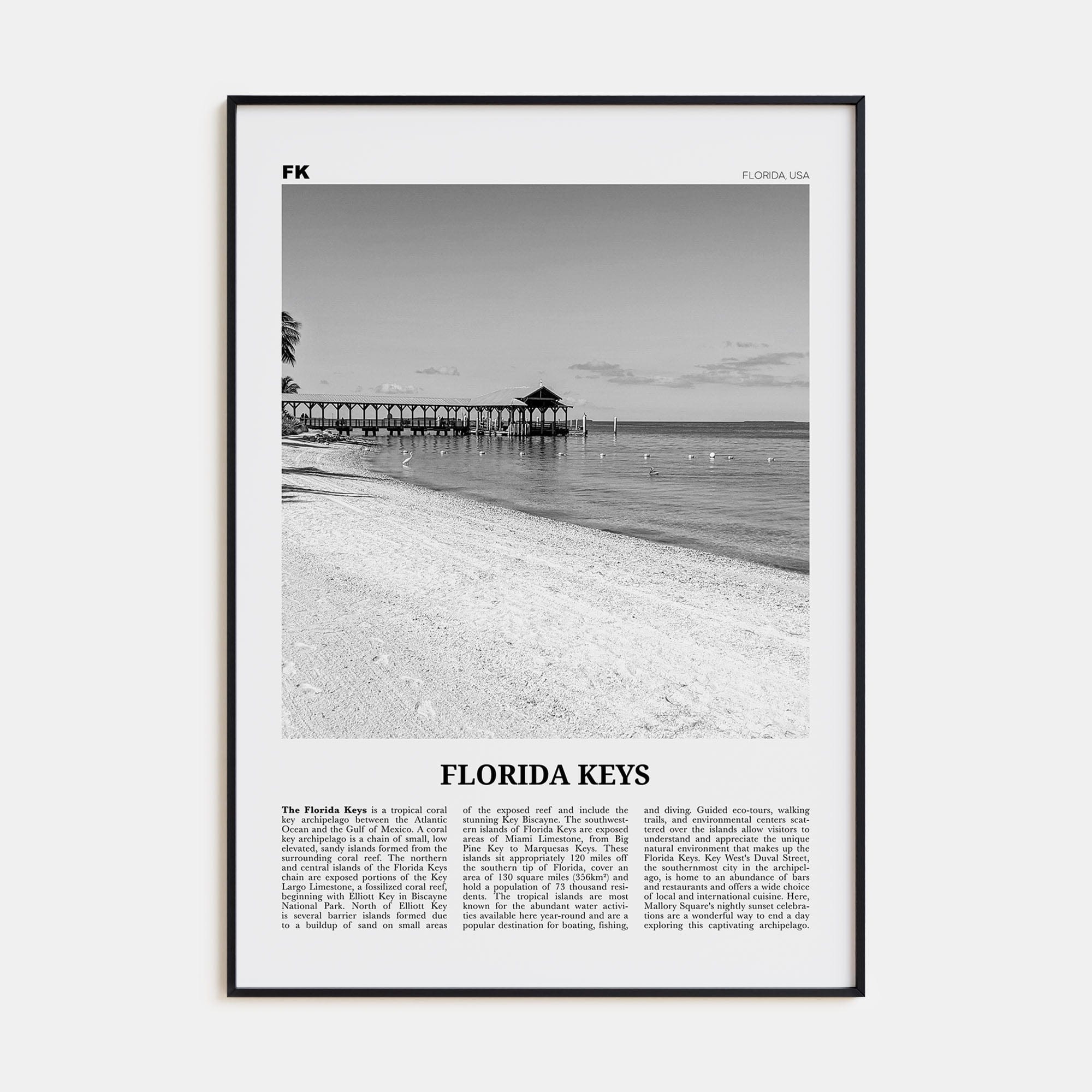 Florida Keys Poster None / 8x12 in Nbourhood Travel B&W Poster