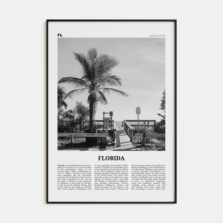 Florida No 1 Poster None / 8x12 in Nbourhood Travel B&W Poster