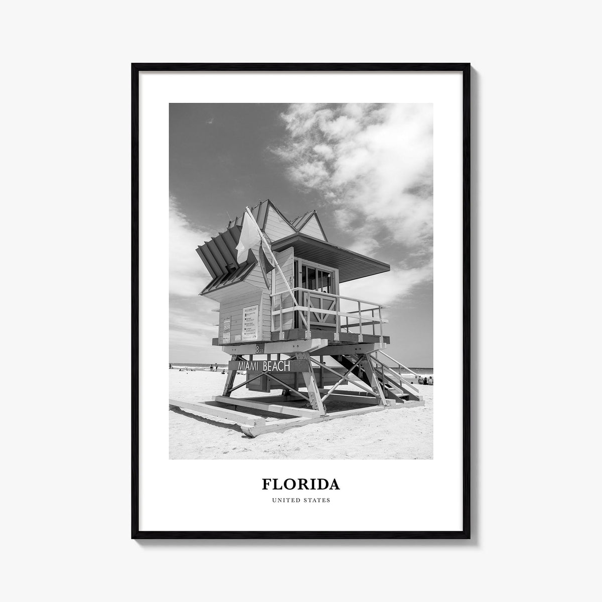 Florida no. 2 black & white classic poster of United States – vertical wall art, unframed print shown in interior mockup