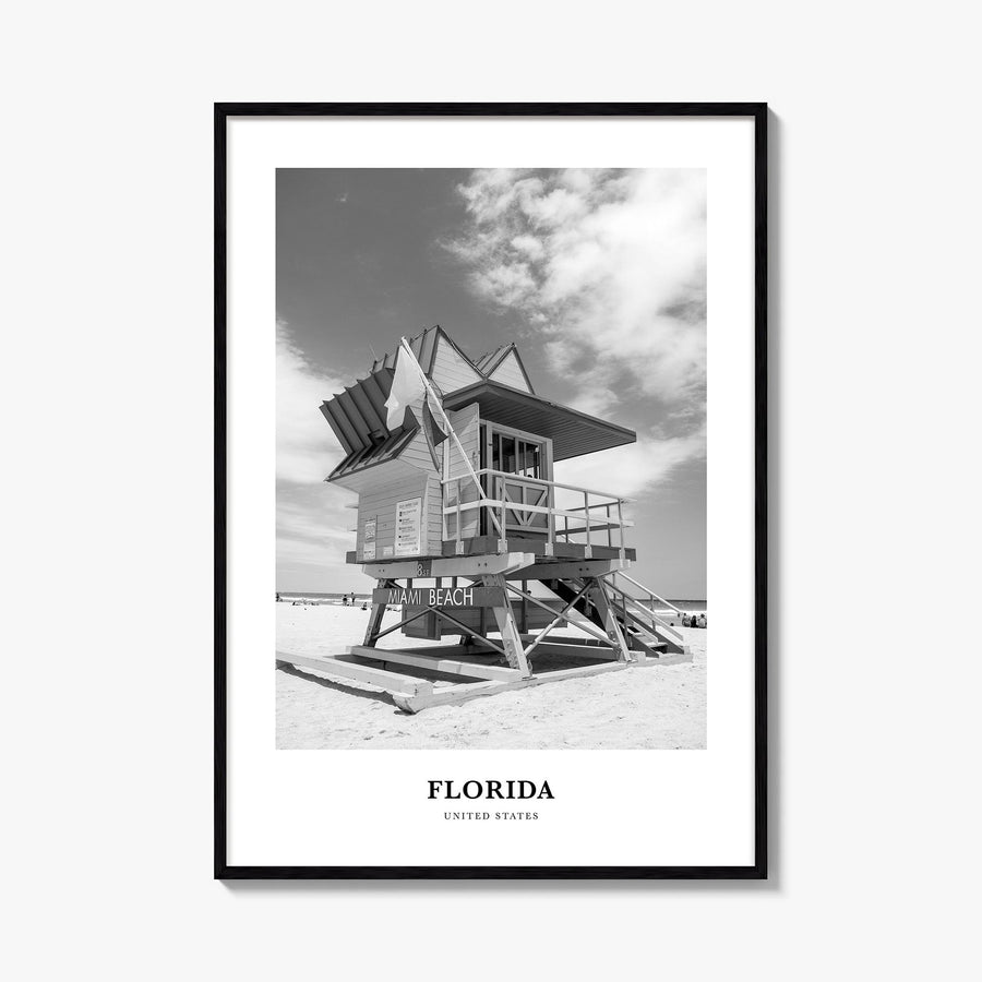 Florida no. 2 black & white classic poster of United States – vertical wall art, unframed print shown in interior mockup