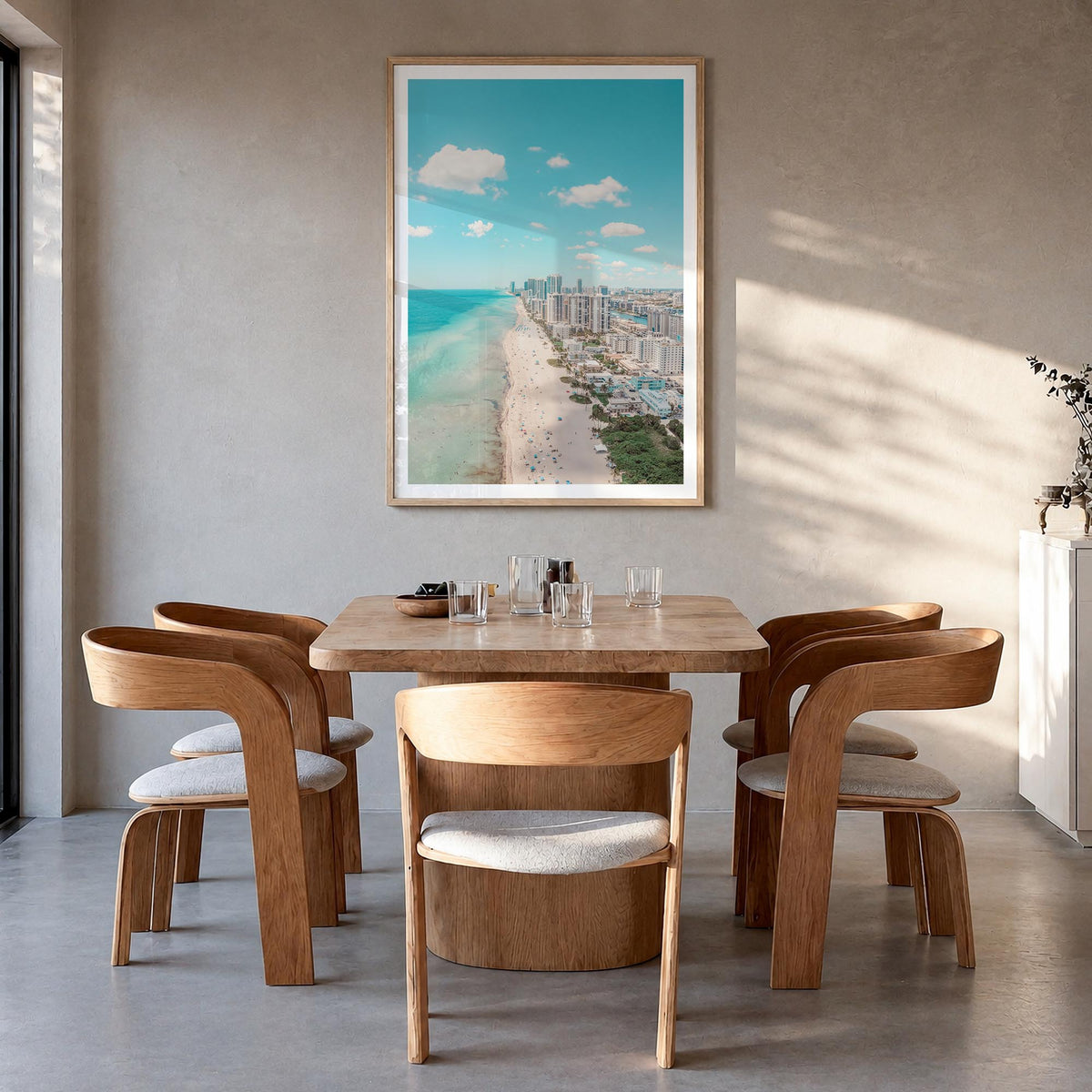 Florida no. 2 colorful photo poster of United States – vertical wall art in natural wood frame with white border, hanging on 