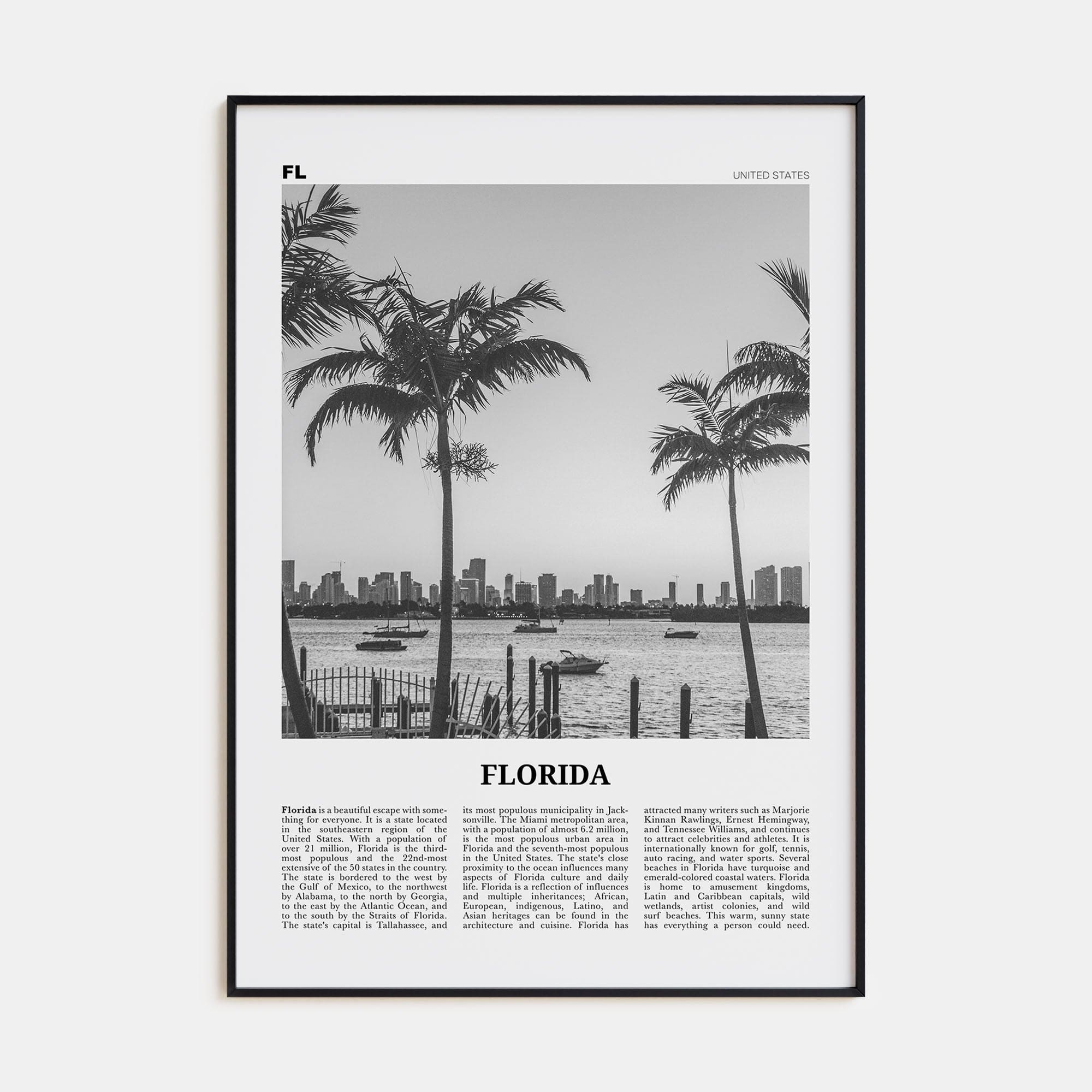 Florida No 3 Poster None / 8x12 in Nbourhood Travel B&W Poster