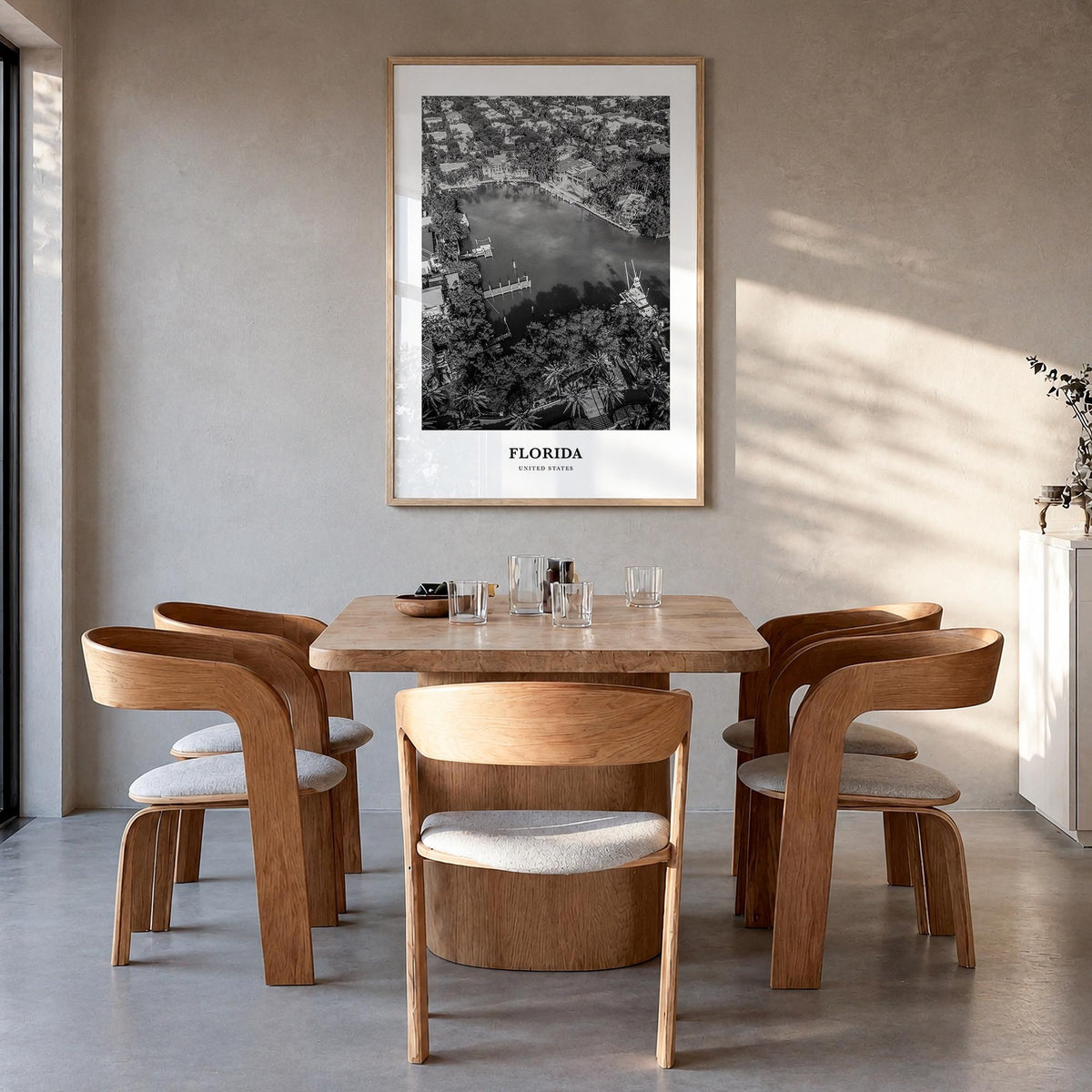 Florida no. 4 black & white classic poster of United States – vertical wall art in natural wood frame, hanging on wall