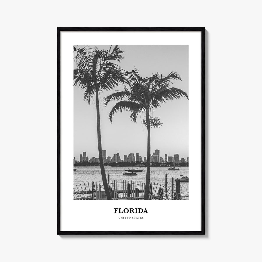 Florida no. 5 black & white classic poster of United States – vertical wall art, unframed print shown in interior mockup