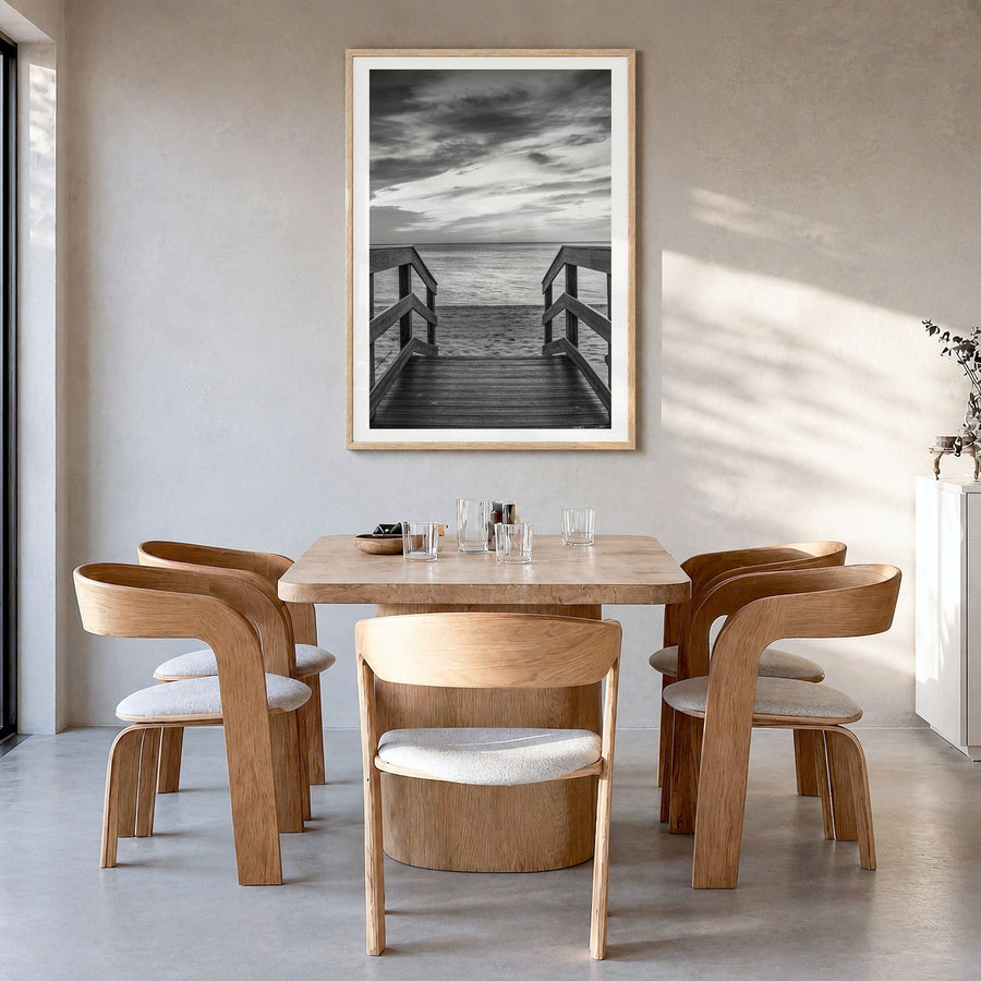Florida Photo No 3 Poster in a natural wood frame, hanging in a dining room, white border