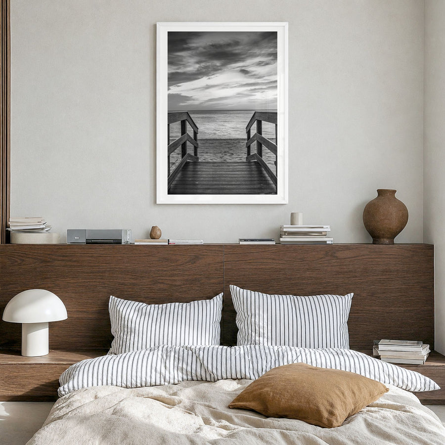 Florida Photo No 3 Poster in a white wood frame, hanging in a bedroom, white border