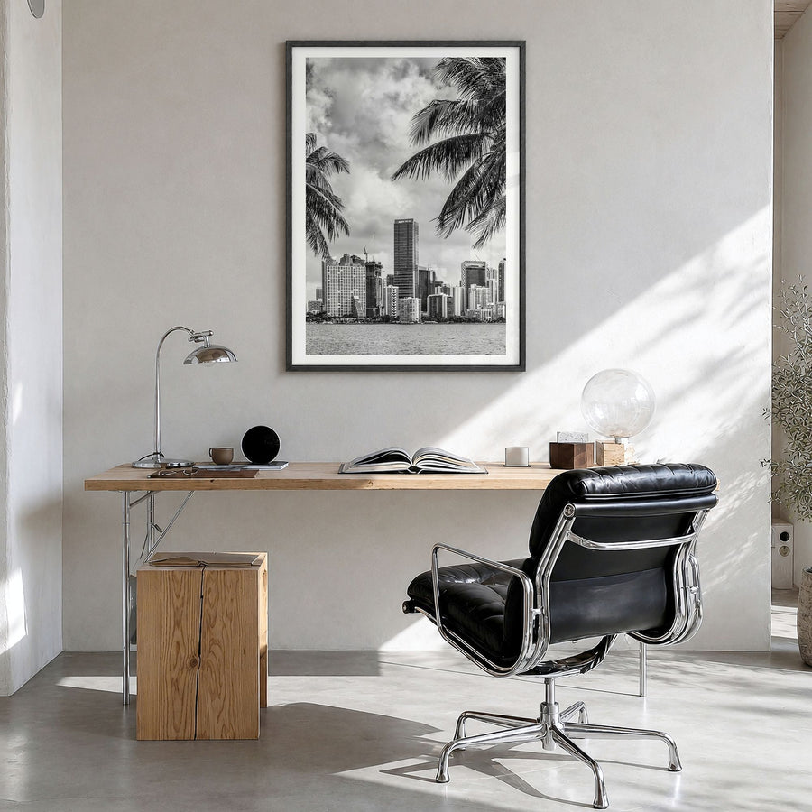 Florida Photo No 4 Poster in a black wood frame, hanging in a bright home office, white border