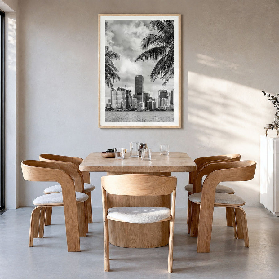 Florida Photo No 4 Poster in a natural wood frame, hanging in a dining room, white border
