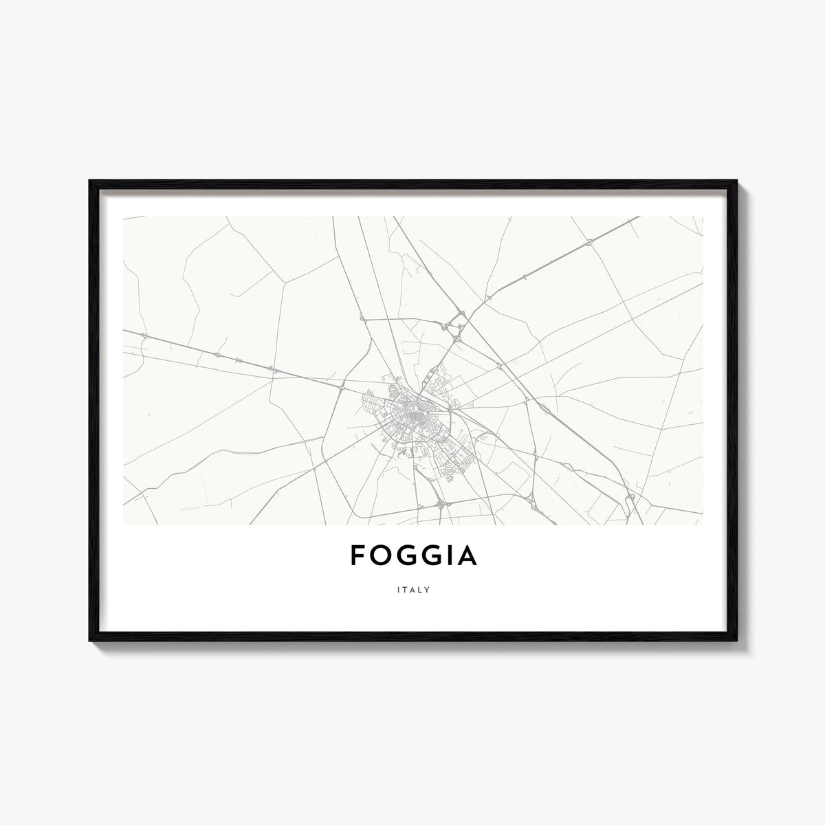 Foggia black & white map poster of Italy – horizontal wall art, unframed print shown in interior mockup