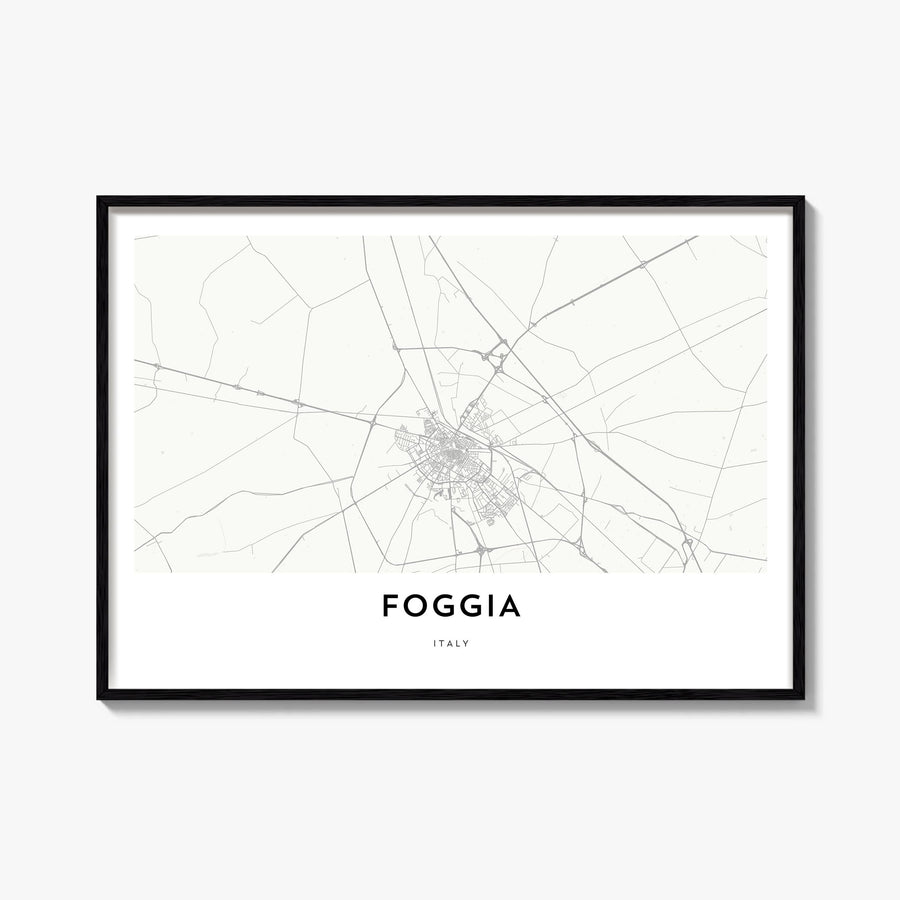 Foggia black & white map poster of Italy – horizontal wall art, unframed print shown in interior mockup