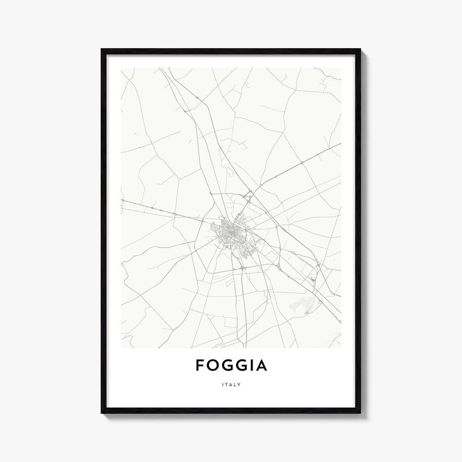 Foggia black & white map poster of Italy – vertical wall art, unframed print shown in interior mockup