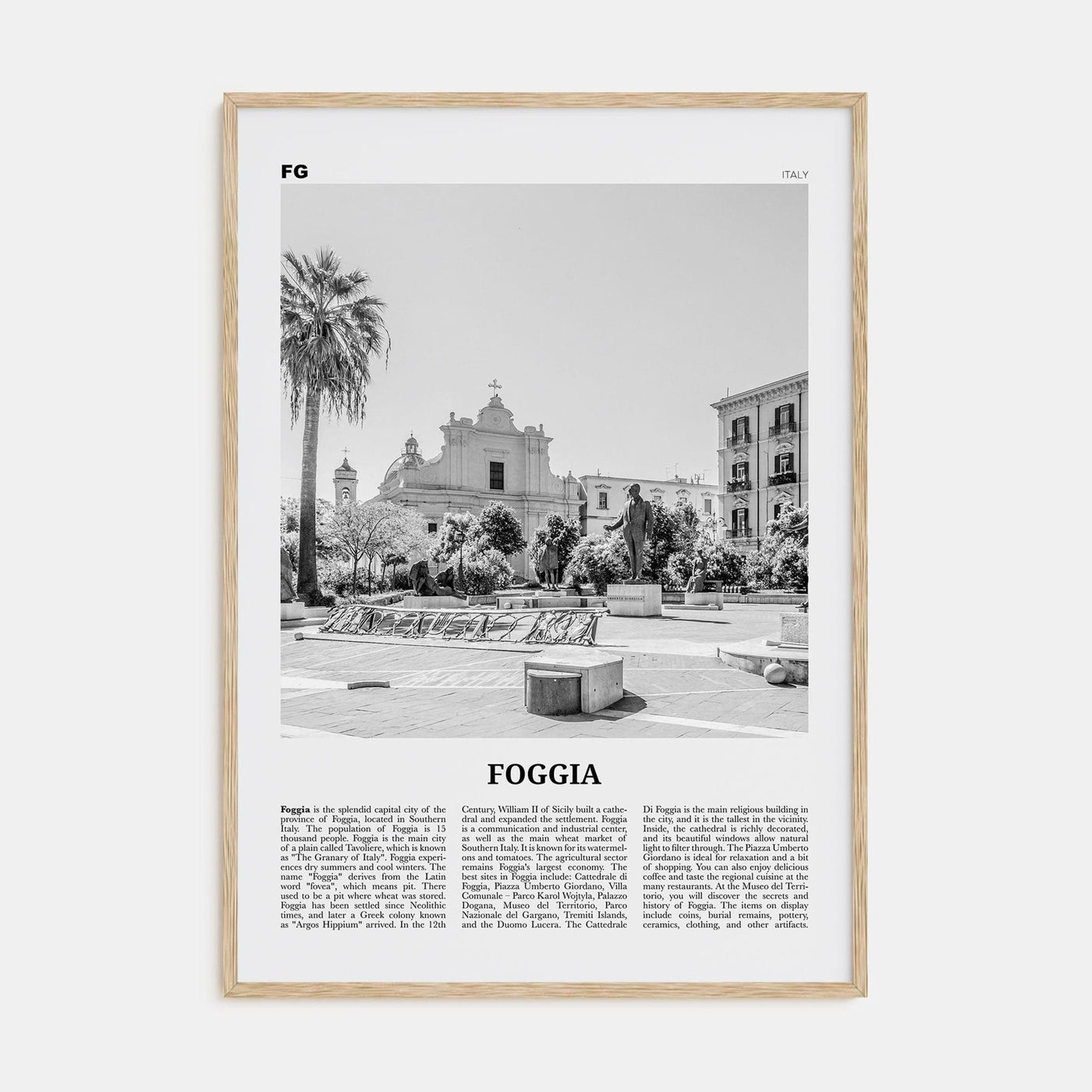 Foggia Poster Natural Wood / 8x12 in Nbourhood Travel B&W Poster