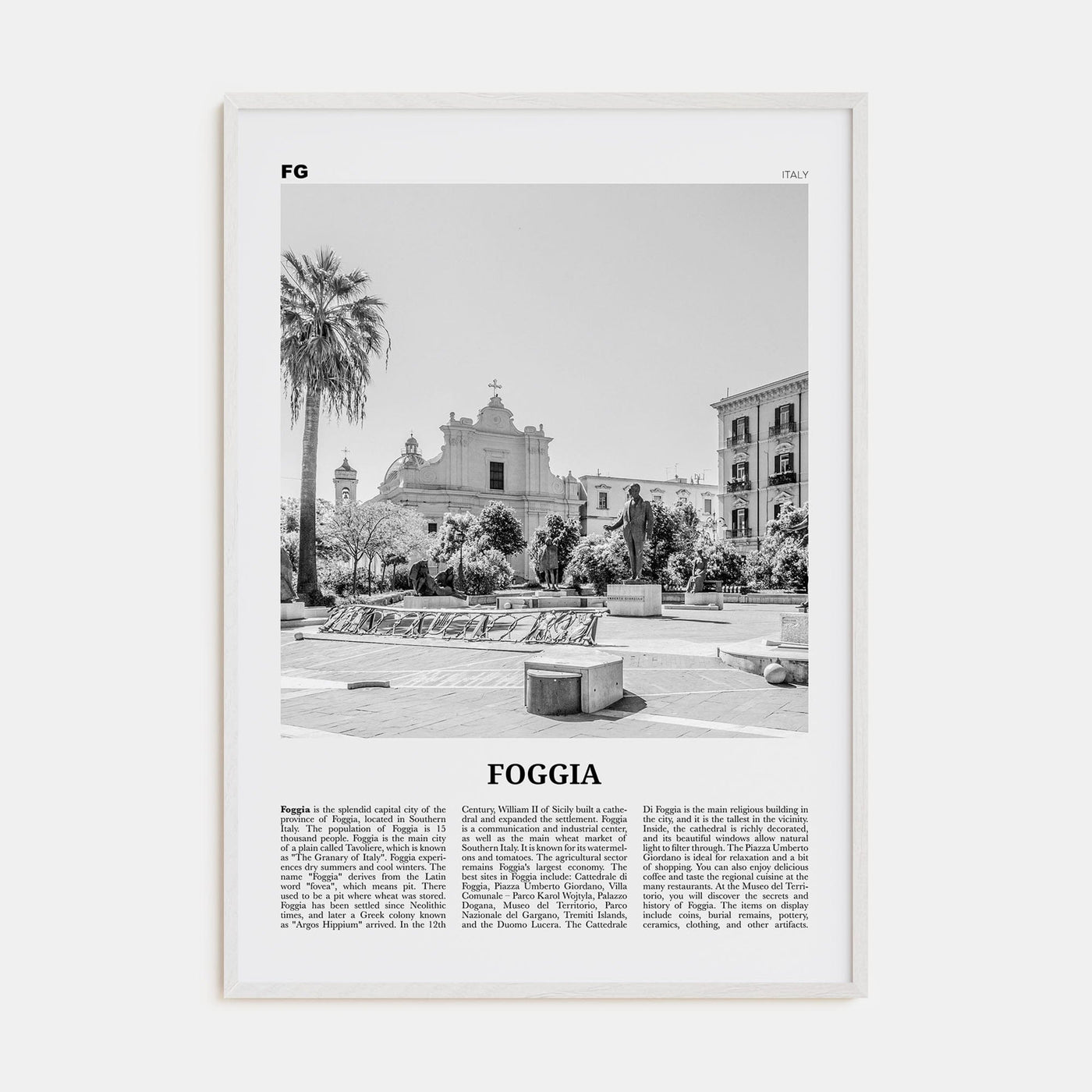 Foggia Poster White Wood / 8x12 in Nbourhood Travel B&W Poster