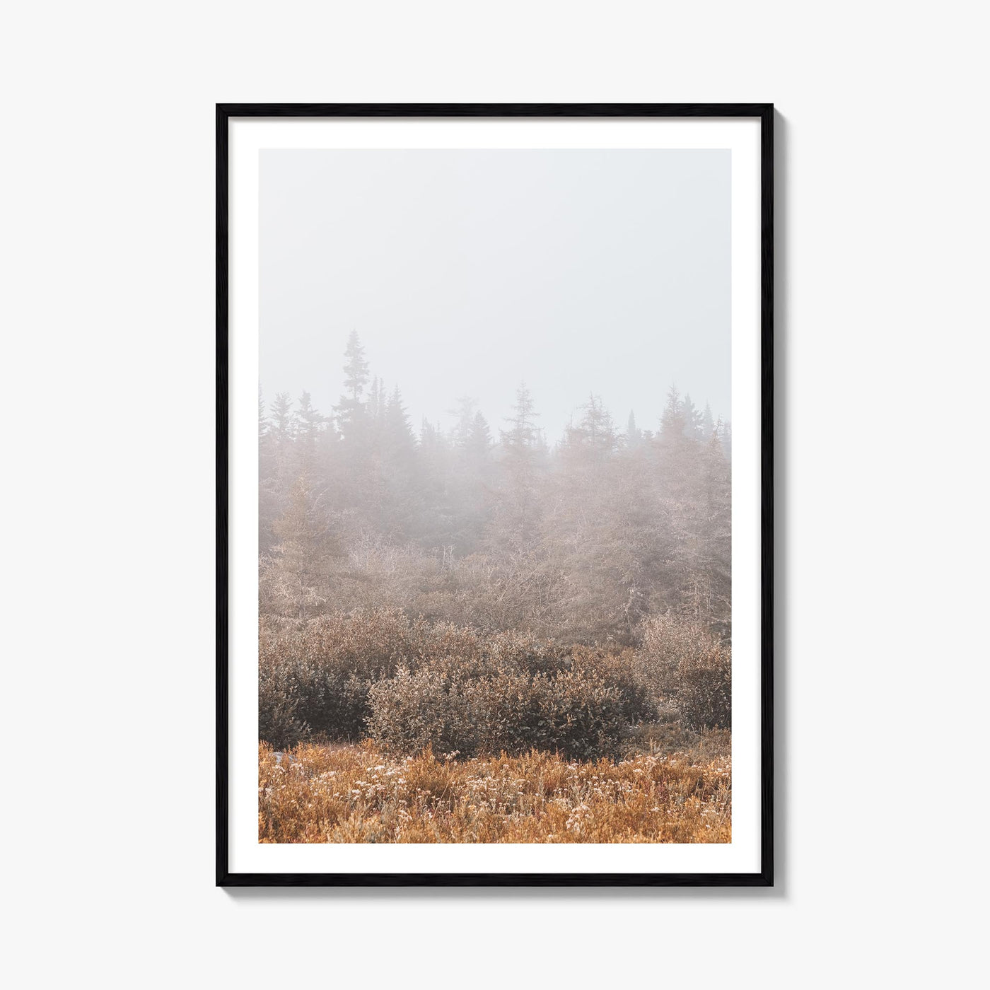 Foggy Forest no. 3 colorful photo poster – vertical wall art, unframed print shown in interior mockup