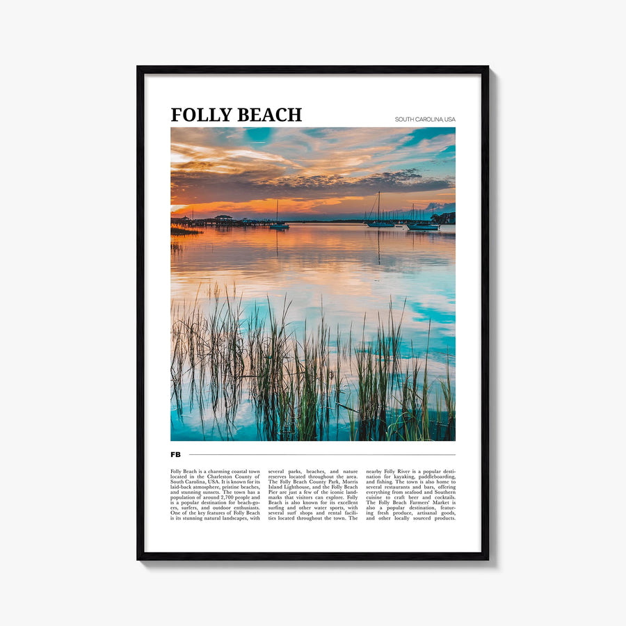 Folly Beach colorful travel poster of South Carolina, USA – vertical wall art, unframed print shown in interior mockup
