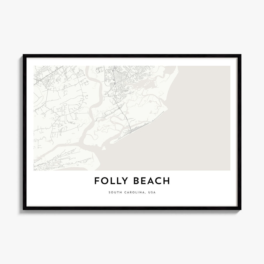 Folly Beach Map Poster, framed poster mockup
