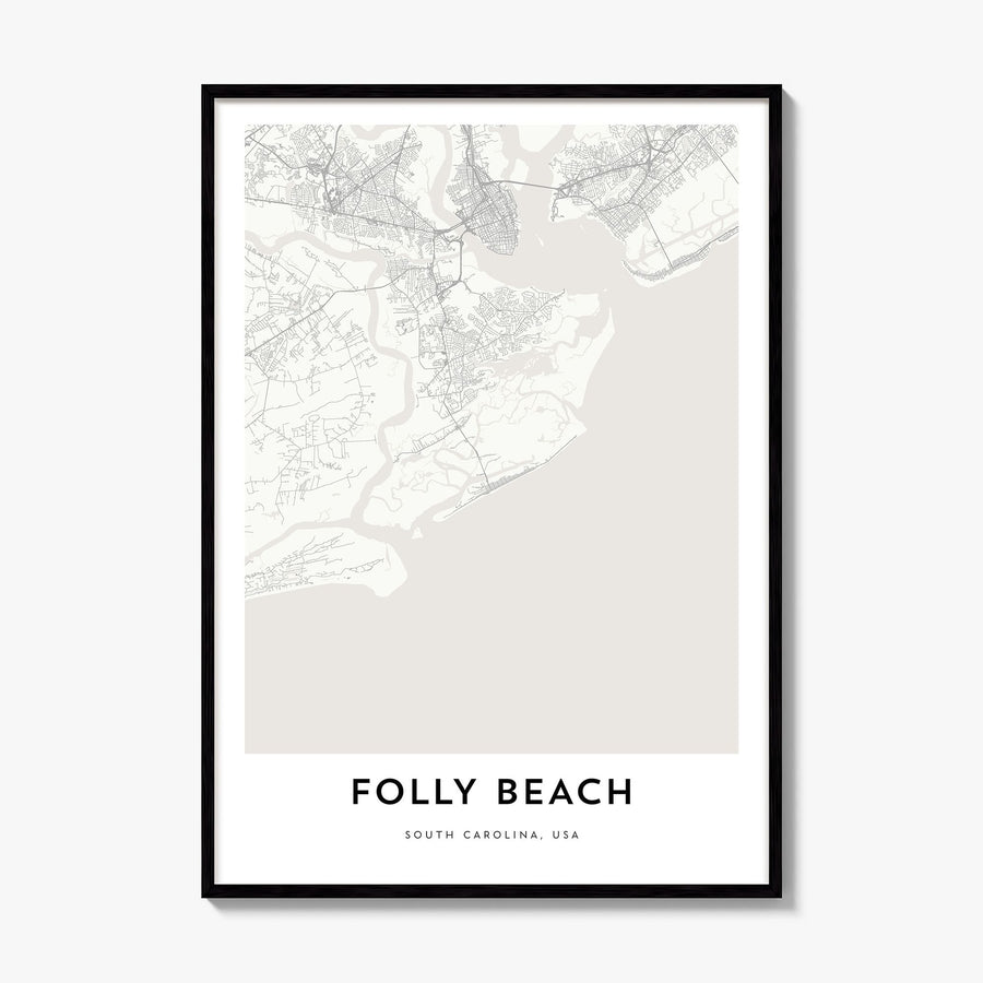 Folly Beach Map Poster, framed poster mockup