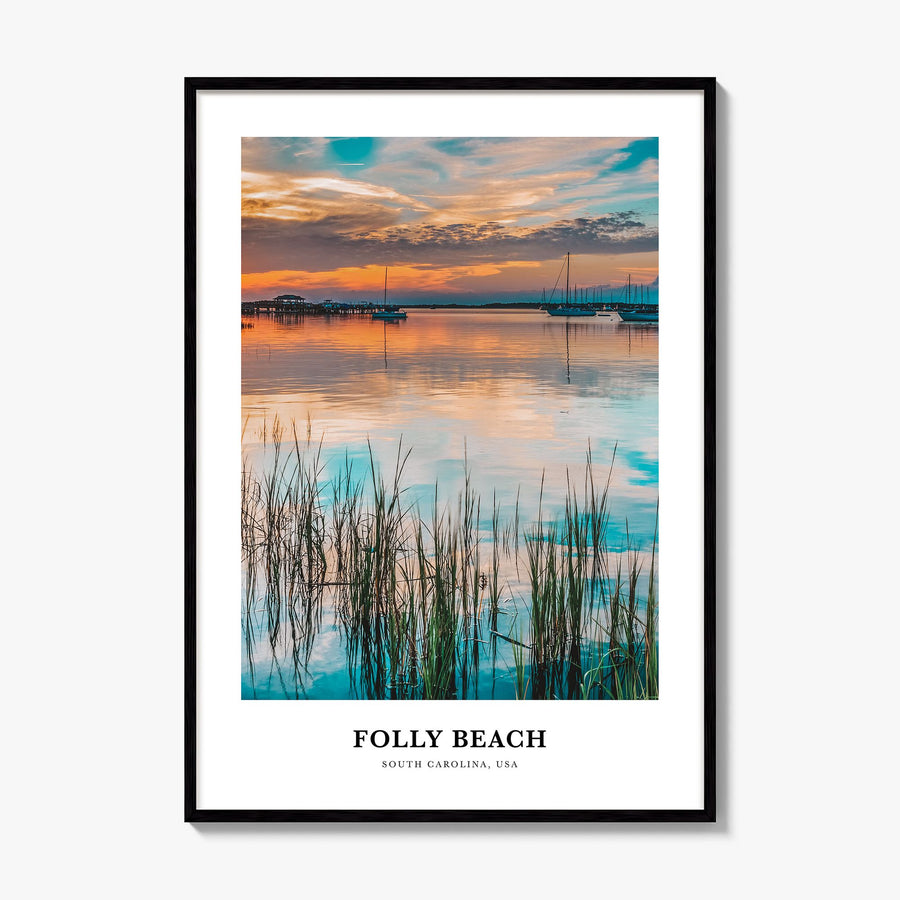 Folly Beach Classic Poster, framed poster mockup