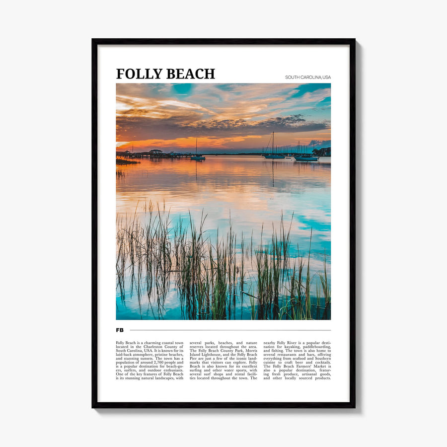 Folly Beach Travel Poster, framed poster mockup