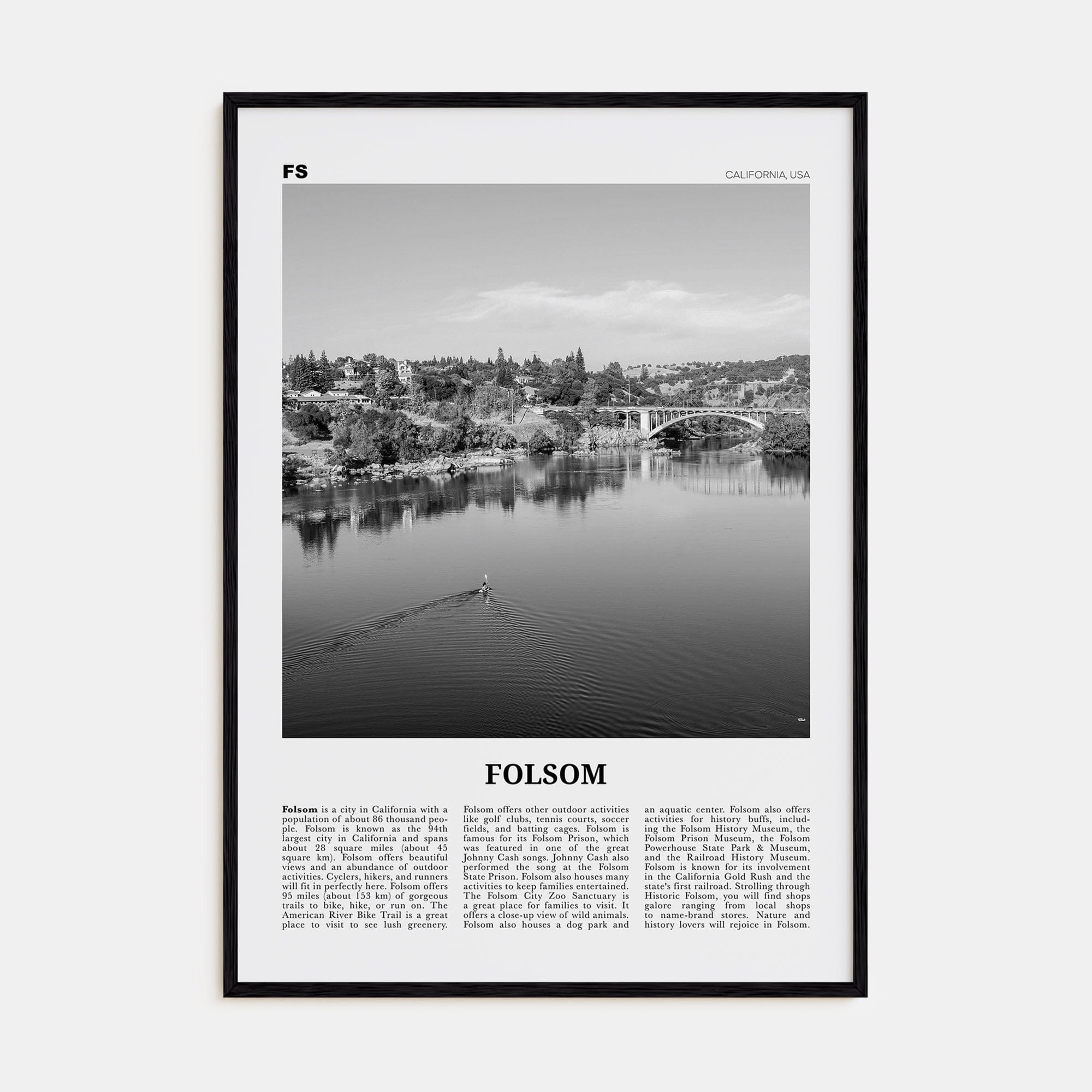 Folsom Poster Black Wood / 8x12 in Nbourhood Travel B&W Poster