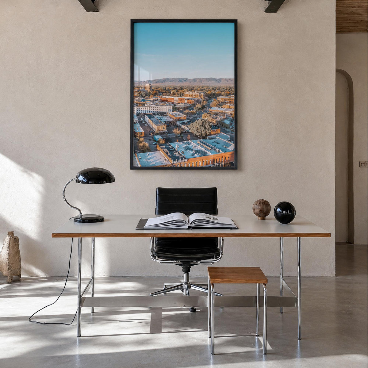Fort Collins no. 1 colorful photo poster of Colorado, USA – vertical wall art in black wood frame, hanging on wall