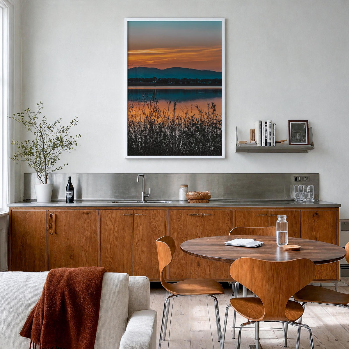 Fort Collins no. 2 colorful photo poster of Colorado, USA – vertical wall art in white wood frame, hanging on wall