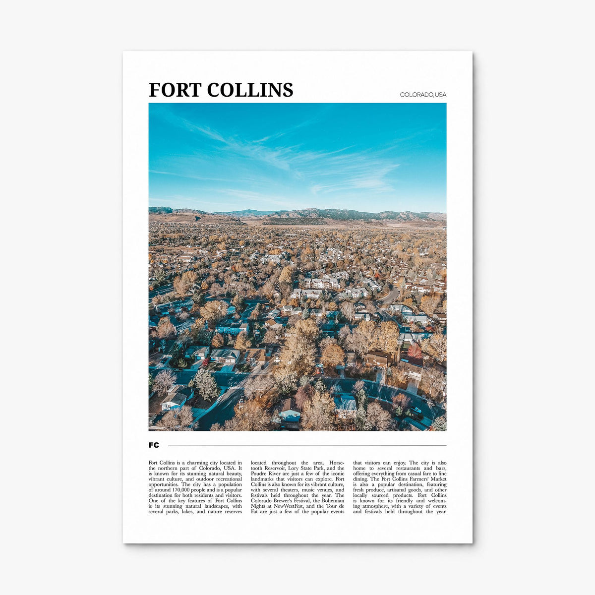 Fort Collins Travel Poster, print only (unframed)