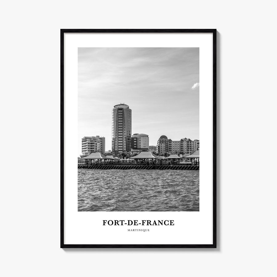 Fort-de-France black & white classic poster of Martinique – vertical wall art, unframed print shown in interior mockup