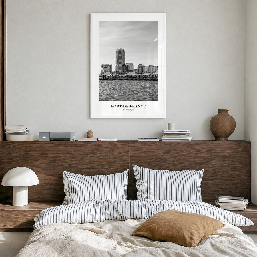 Fort-de-France Classic Poster in a white wood frame, hanging in a bedroom