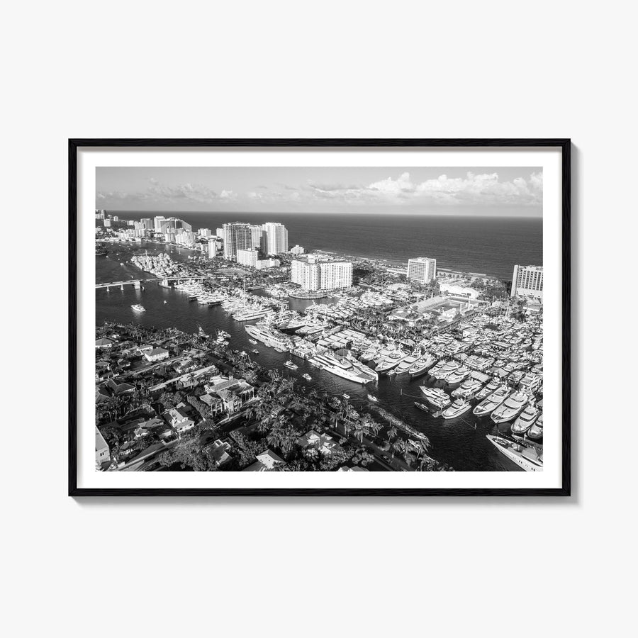Fort Lauderdale black & white photo poster of Florida, USA – horizontal wall art, unframed print shown in interior mockup