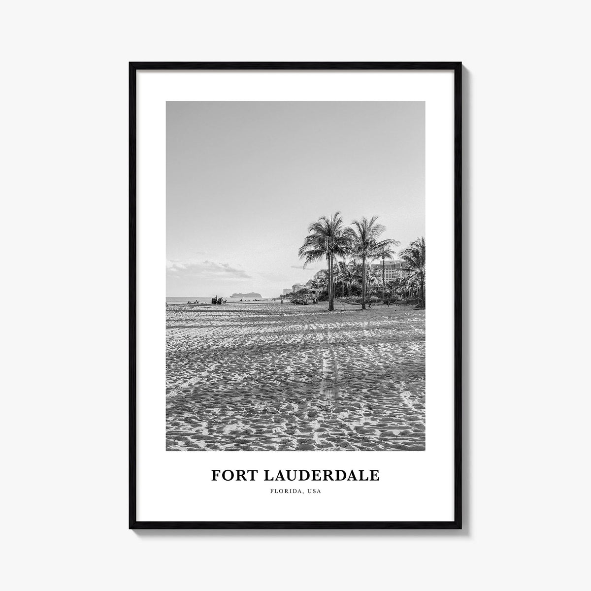Fort Lauderdale no. 1 black & white classic poster of Florida, USA – vertical wall art, unframed print shown in interior mock