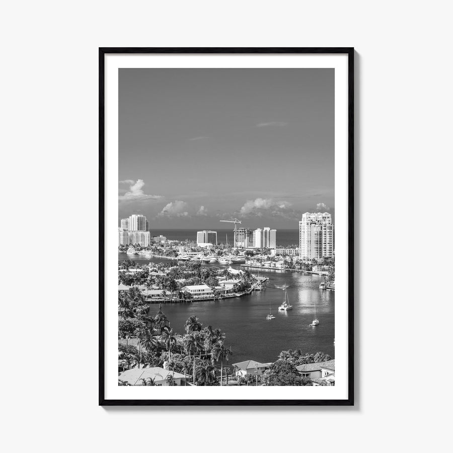 Fort Lauderdale no. 1 black & white photo poster of Florida, USA – vertical wall art, unframed print shown in interior mockup