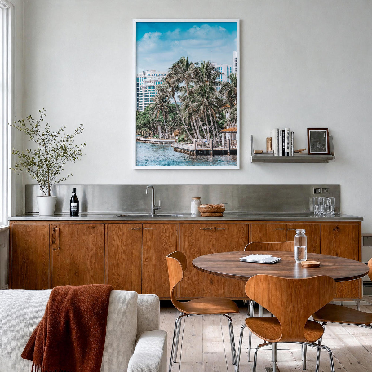 Fort Lauderdale no. 1 colorful photo poster of Florida, USA – vertical wall art in white wood frame, hanging on wall