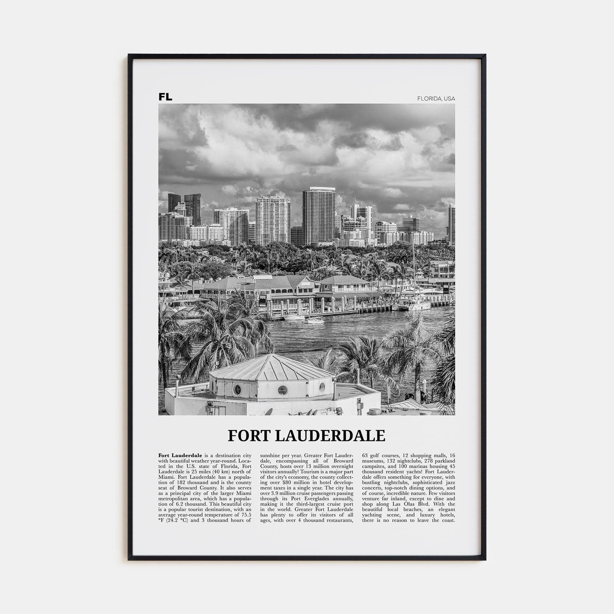 Fort Lauderdale No 1 Poster None / 8x12 in Nbourhood Travel B&W Poster