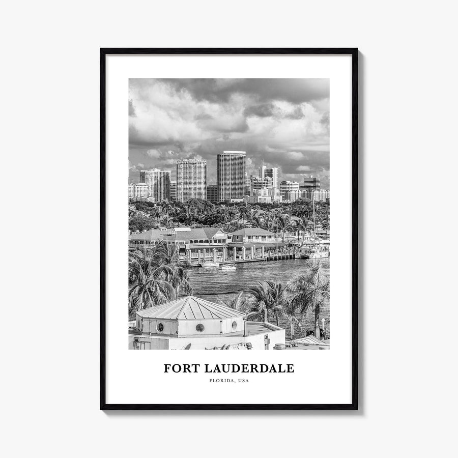 Fort Lauderdale no. 2 black & white classic poster of Florida, USA – vertical wall art, unframed print shown in interior mock