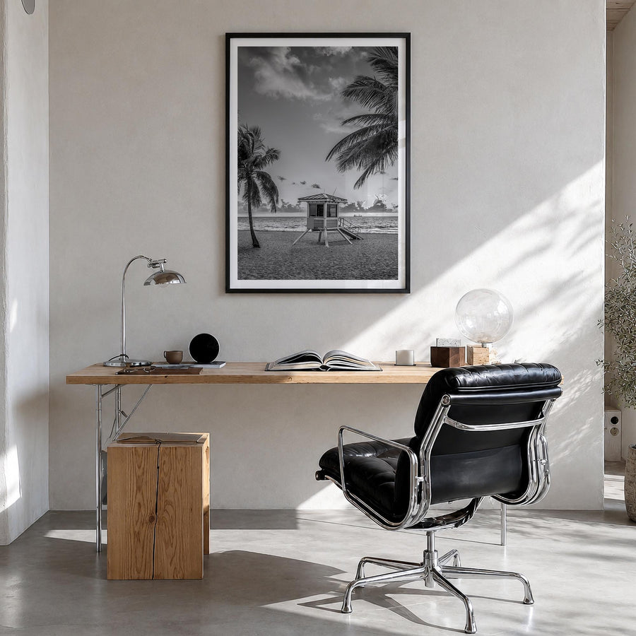 Fort Lauderdale no. 2 black & white photo poster of Florida, USA – vertical wall art in black wood frame with white border, h