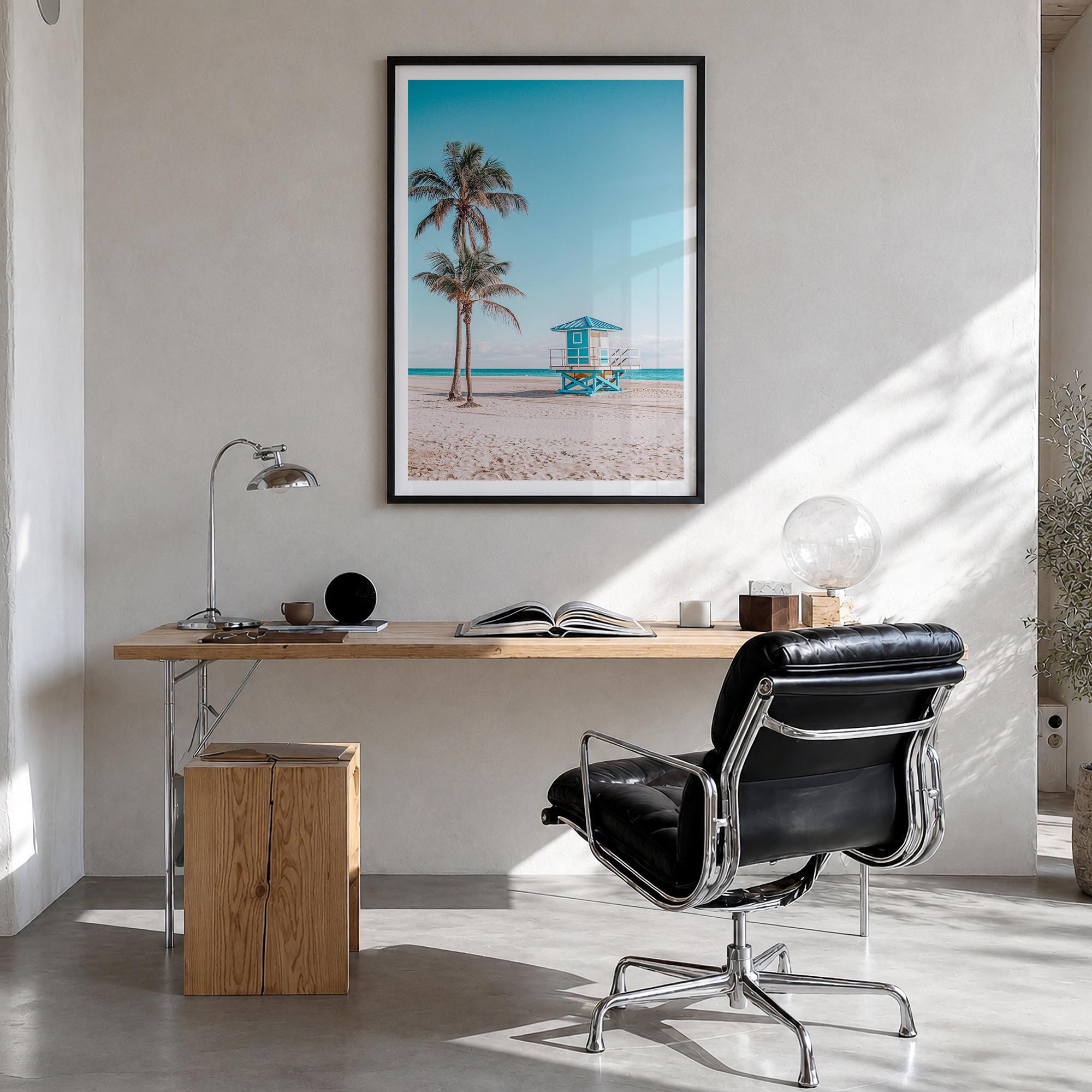 Fort Lauderdale no. 2 colorful photo poster of Florida, USA – vertical wall art in black wood frame with white border, hangin