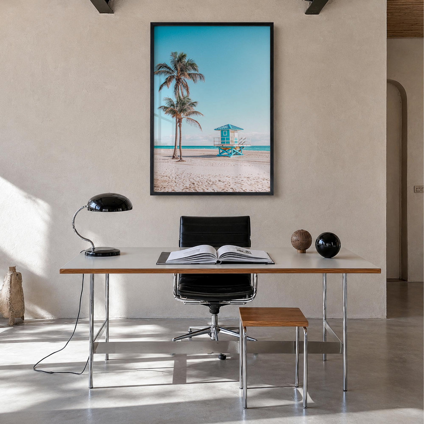 Fort Lauderdale no. 2 colorful photo poster of Florida, USA – vertical wall art in black wood frame, hanging on wall