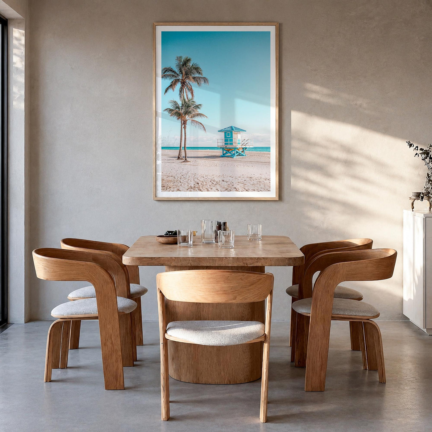 Fort Lauderdale no. 2 colorful photo poster of Florida, USA – vertical wall art in natural wood frame with white border, hang