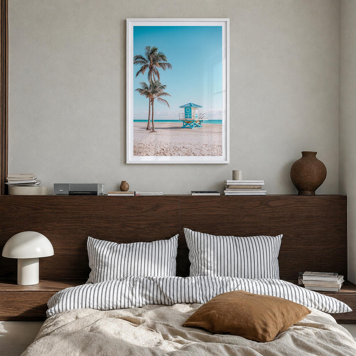 Fort Lauderdale no. 2 colorful photo poster of Florida, USA – vertical wall art in white wood frame with white border, hangin