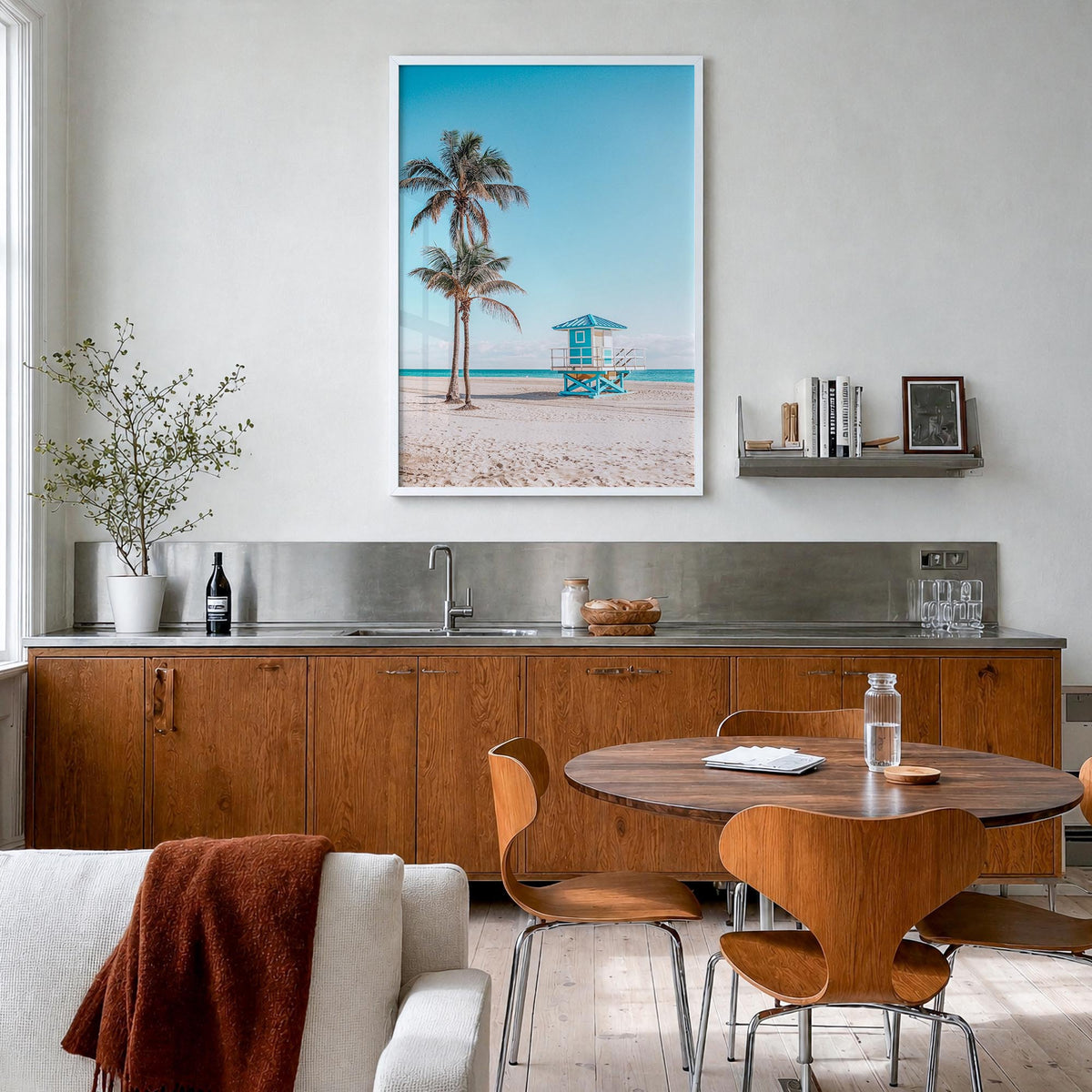 Fort Lauderdale no. 2 colorful photo poster of Florida, USA – vertical wall art in white wood frame, hanging on wall