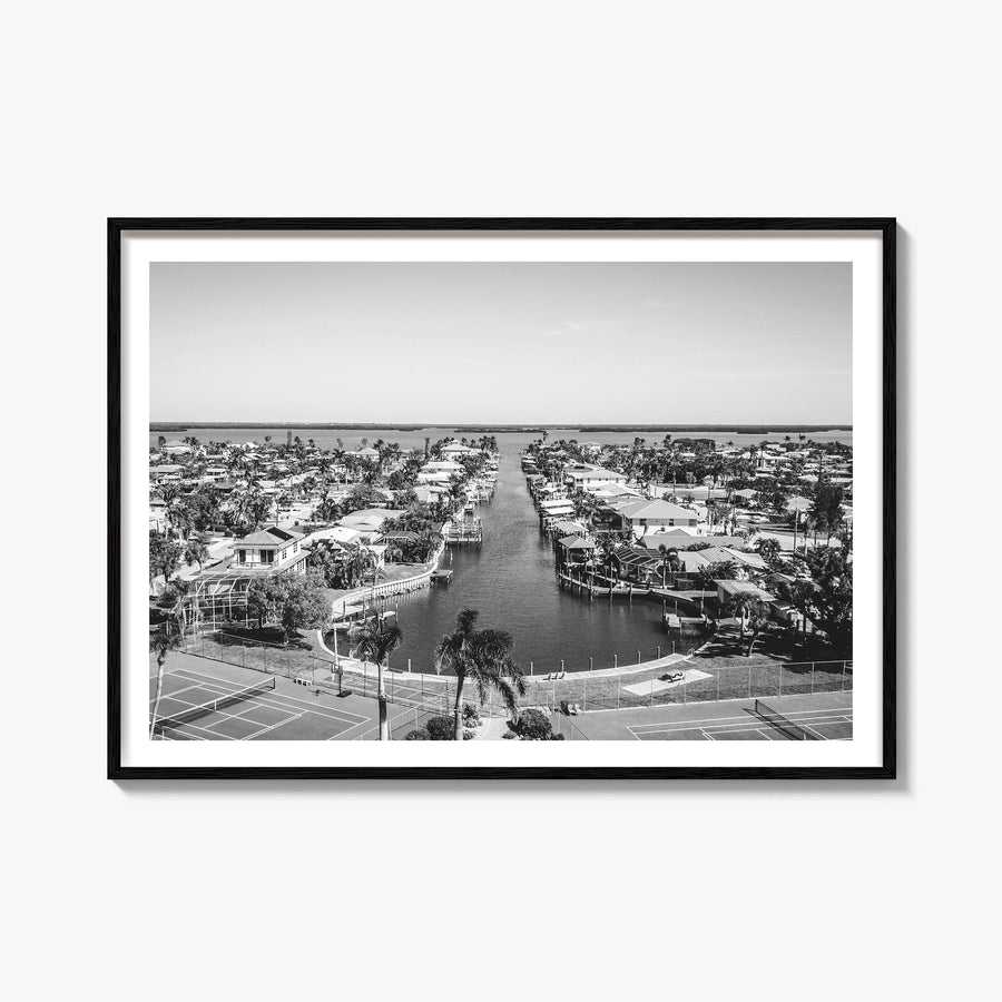 Fort Myers black & white photo poster of Florida, USA – horizontal wall art, unframed print shown in interior mockup