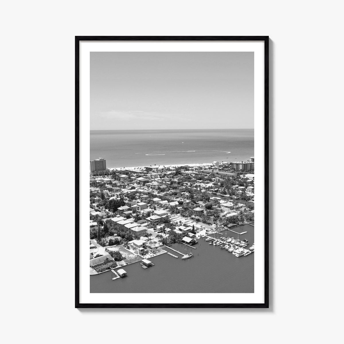 Fort Myers black & white photo poster of Florida, USA – vertical wall art, unframed print shown in interior mockup