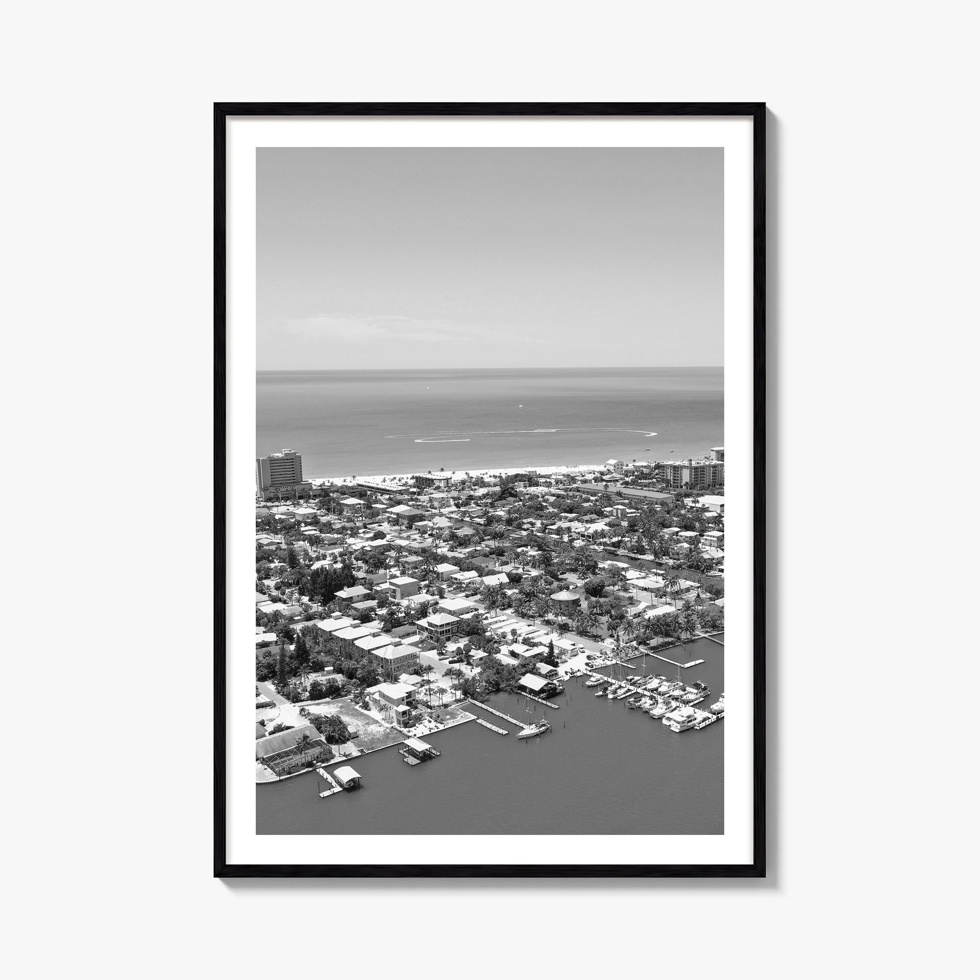 Fort Myers black & white photo poster of Florida, USA – vertical wall art, unframed print shown in interior mockup