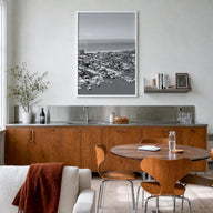 Fort Myers black & white photo poster of Florida, USA – vertical wall art in white wood frame, hanging on wall