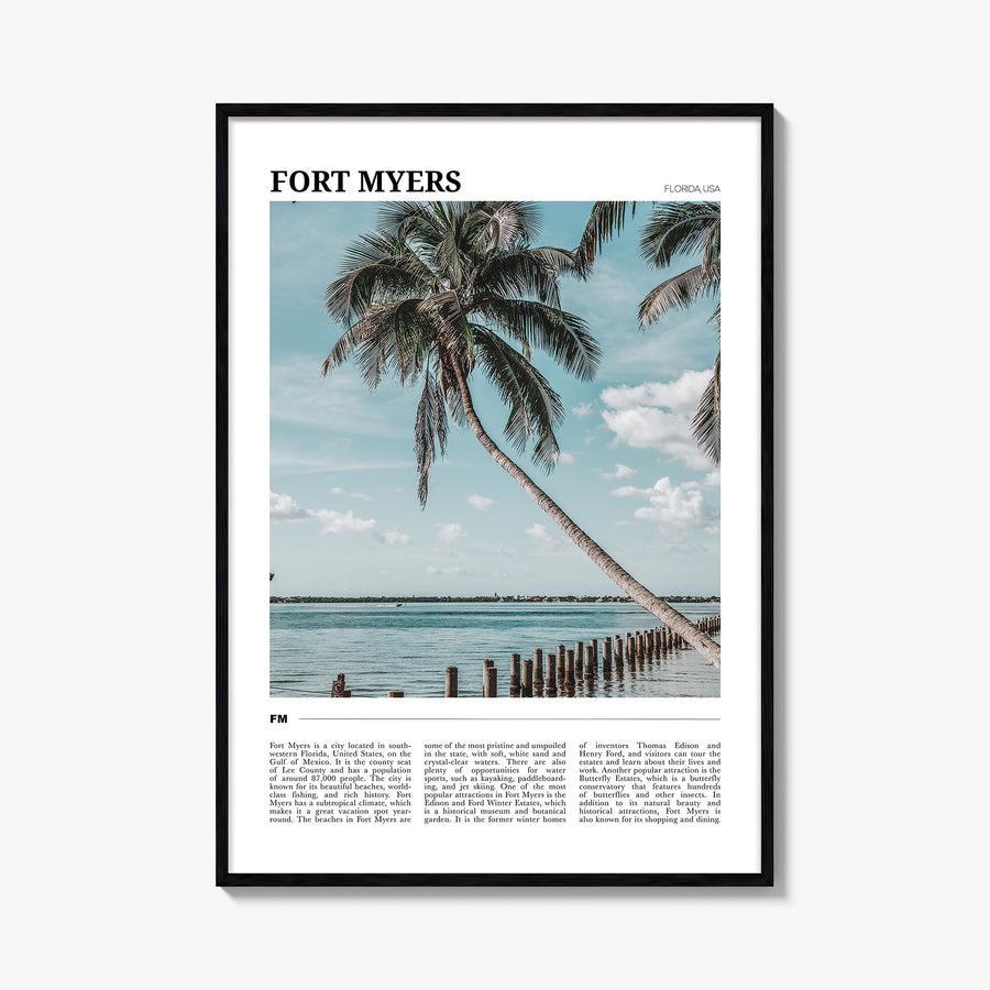 Fort Myers colorful travel poster of Florida, USA – vertical wall art, unframed print shown in interior mockup