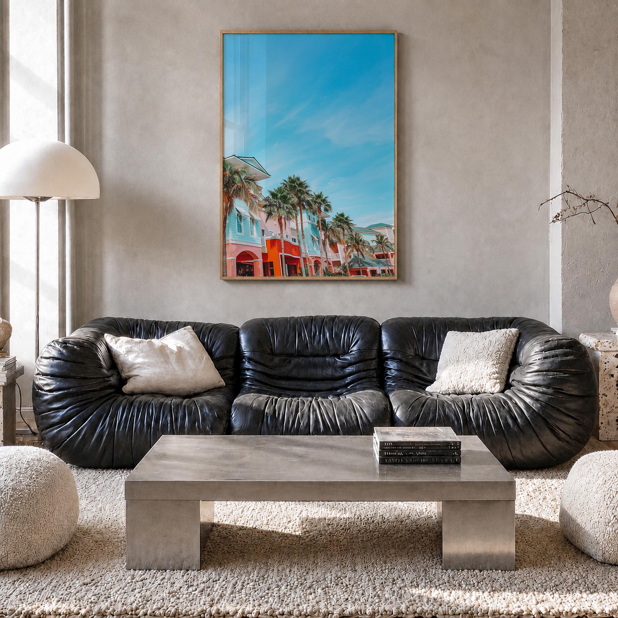Fort Myers no. 2 colorful photo poster of Florida, USA – vertical wall art in natural wood frame, hanging on wall